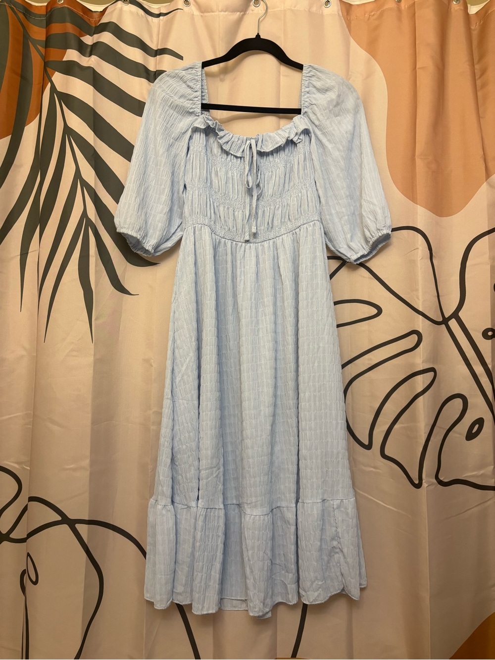 Light Blue Puff Sleeve Midi Dress